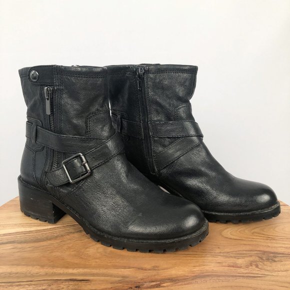 Lord & Taylor Walcott Leather Moto Biker Riding Punk Preppy Heeled Boot Booties - Picture 2 of 7